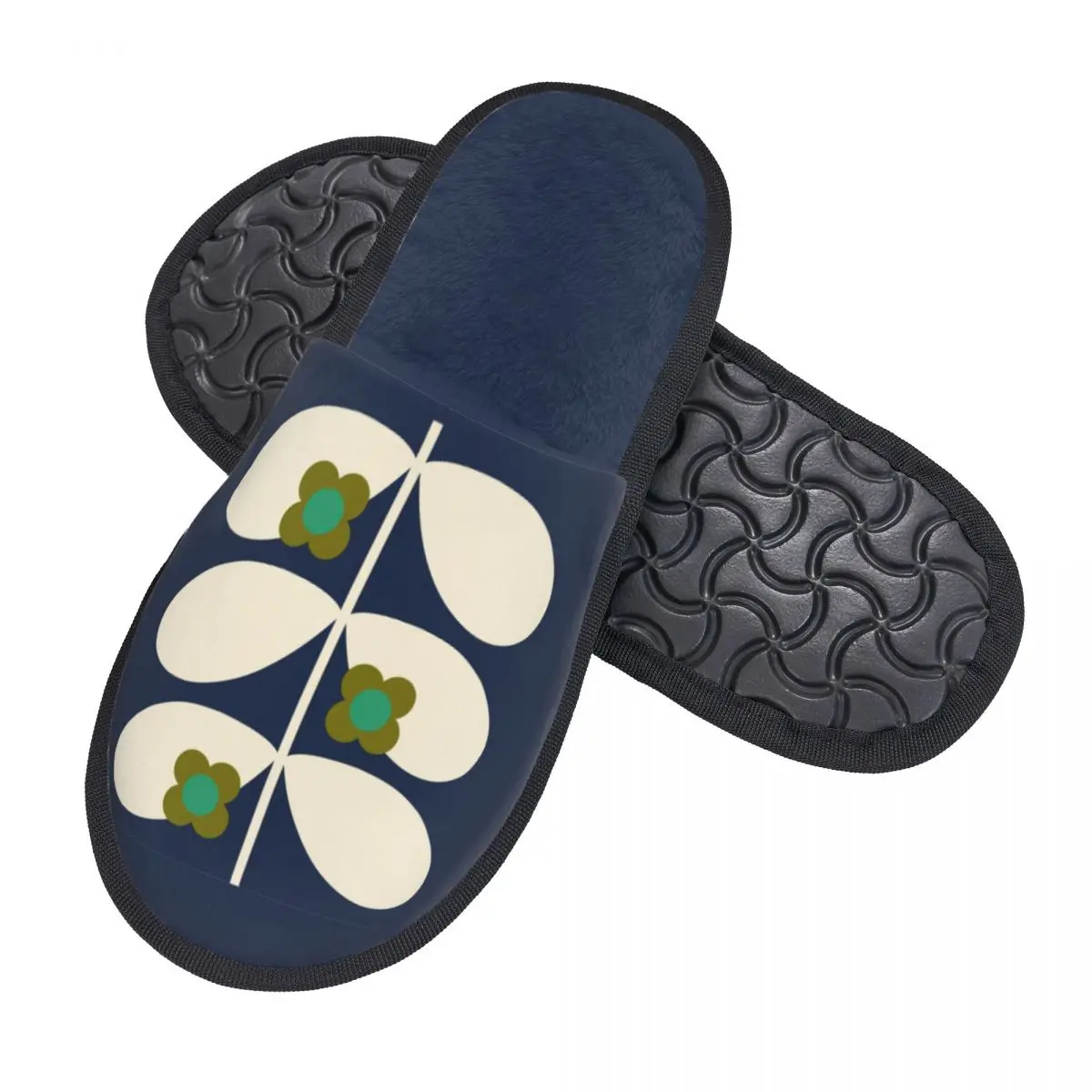 Custom Print Wild Rose Stem Navy Orla Kiely Cozy Scuff Memory Foam Slippers Women Hotel House Shoes