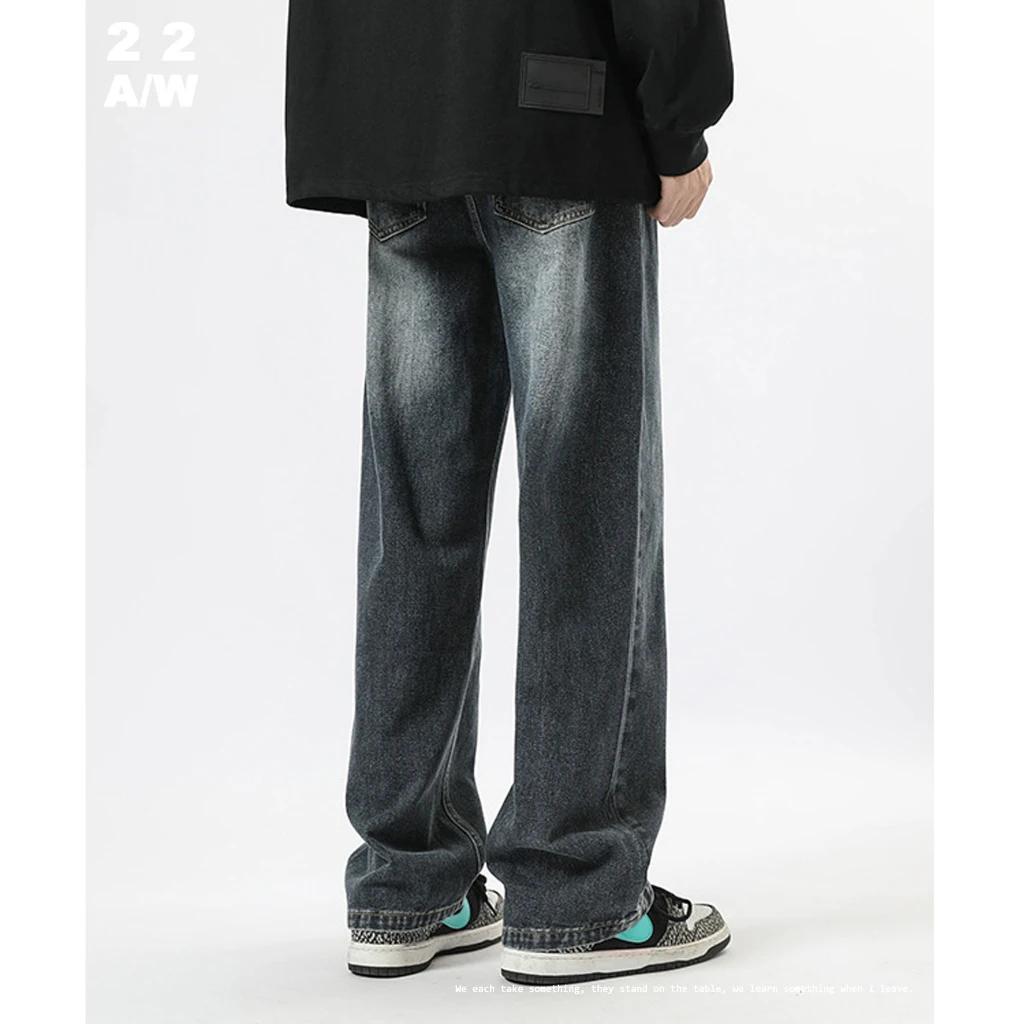 【PRIMAXIS】 Vintage Men's Jeans Wash Drop Thickened Trousers 2023 Autumn Winter Korean Loose Wide Leg Straight Leg Denim Pants