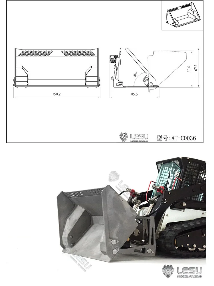 LESU 1/14 Loader Bucket Part For Aoue Skid-Steer I6S Radio Control Car Metal Spare Parts For A0008/B0008 Boys Toys TH20739