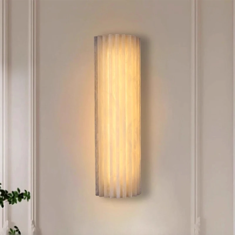 Designer Luxury Modern Minimalist Spanish Marble LED Wall Lamp Bedside Bedroom Living Room brass copper wall Sconce Light