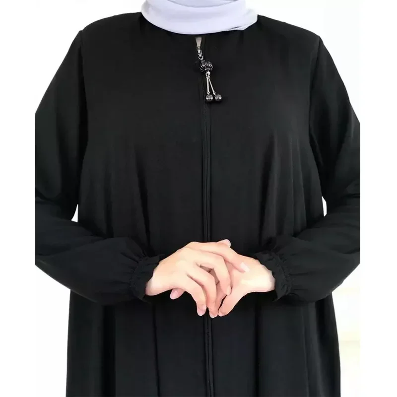 Muslim Cardigan Dress Womens Solid Color Malay Turkey Dubai Zipper Robe Abayas for Women Dubai Open Abaya Islamic Clothing