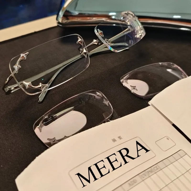 

Korean GM Eyeglass Alloy Frameless Optical Glasses Frames Women Square Bold Eyeglasses Frame Prescription Myopia Eyewear