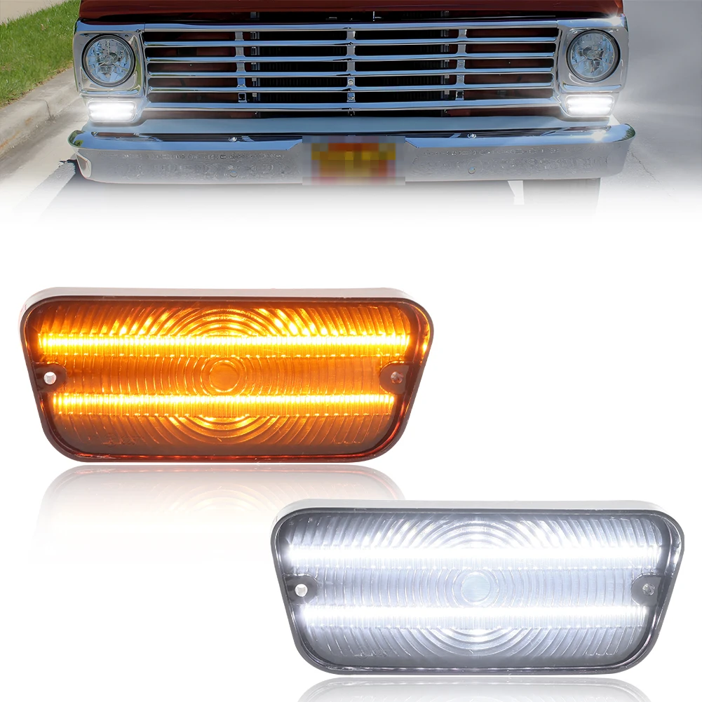 2 uds para 1967 1968 1969 1970 1971 Ford F100 F-100 camión luz de señal de giro del parachoques delantero luz de estacionamiento lentes de luz DRL con LED