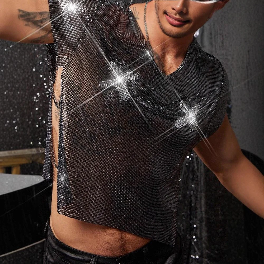 ملابس معدنية ثقيلة من حجر الراين مصنوعة من الألومنيوم سترة علوية لمهرجان الموسيقى والنوادي الليلية للنساء #2