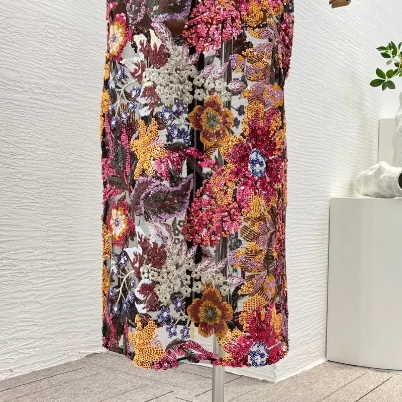 Multicolor Strapless Sequined Elegant Spring Summer 2025 New Fashion Women High Quality Sleeveless Midi Dress