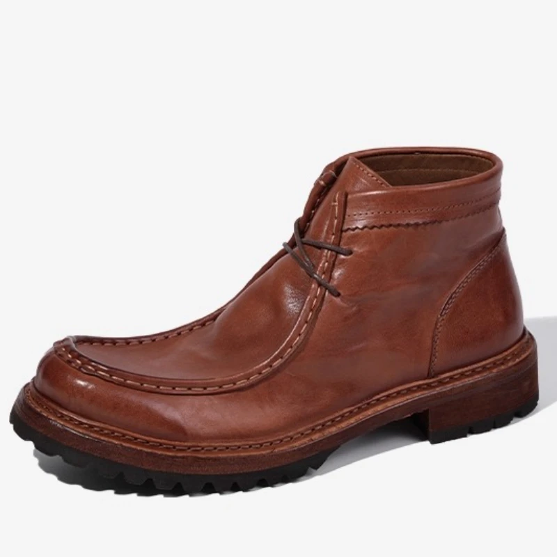 

Высокие локомотивные туфли ручной работы из конской кожи для мужчин, уличная повседневная обувь для инструментов, обувь из мытой конской кожи в стиле ретро