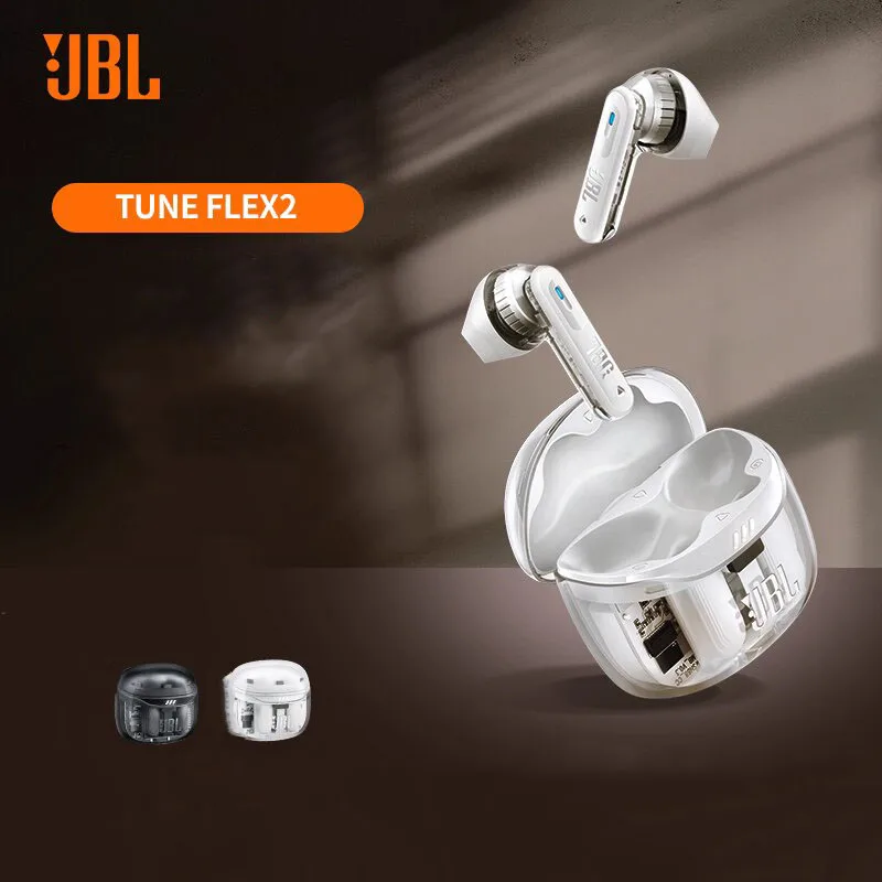JBL TUNE FLEX 2 سماعات أصلية شفافة شبه داخل الأذن سماعة لاسلكية تعمل بالبلوتوث مع خاصية إلغاء IPX4 مقاومة للماء