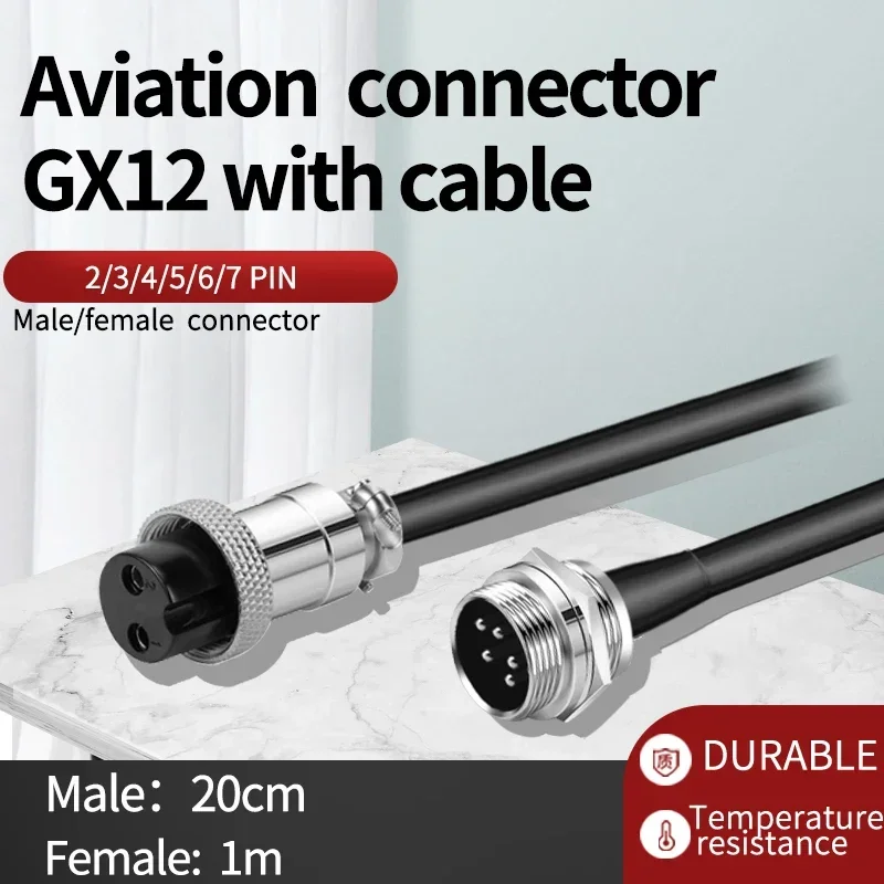 GX12  2/3/4/5/6/7Pin Male Female Air Aviation Connector Power Cable Wire Line Socket with 1m Cable