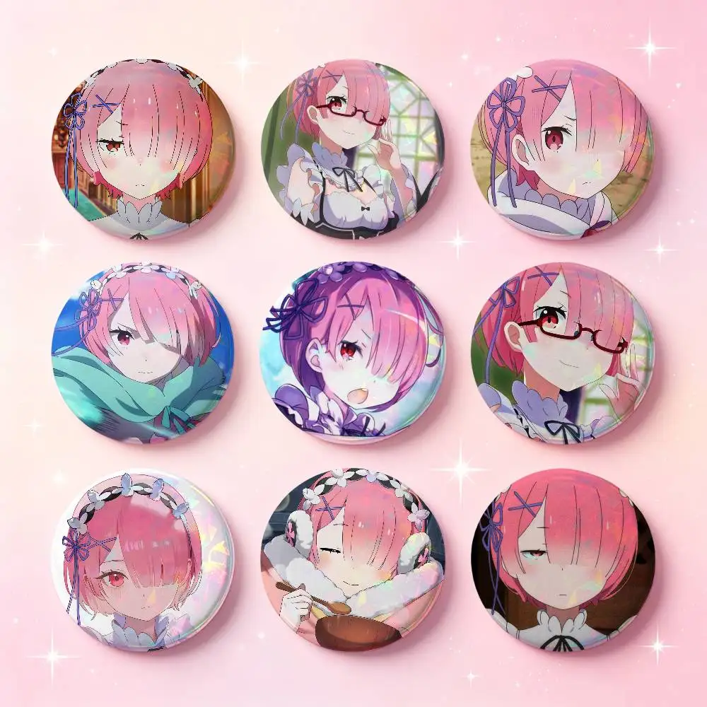 Ram Anime Figure Badges Button Round Creative Pin Brooch Badge Bag Decor Accessories Fans Collect Friends Gifts