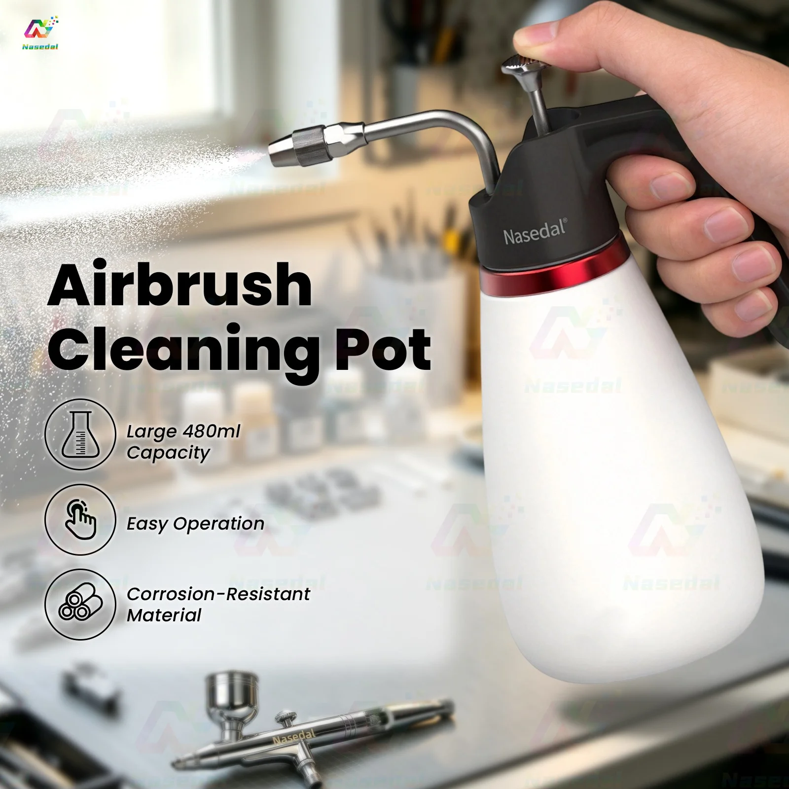 Nasedal 480ml Airbrush Cleaning Pot Multi-Purpose Corrosion-Resistant Paint Sprayer Wash Jar for Gundam Model Making Hobby Tools