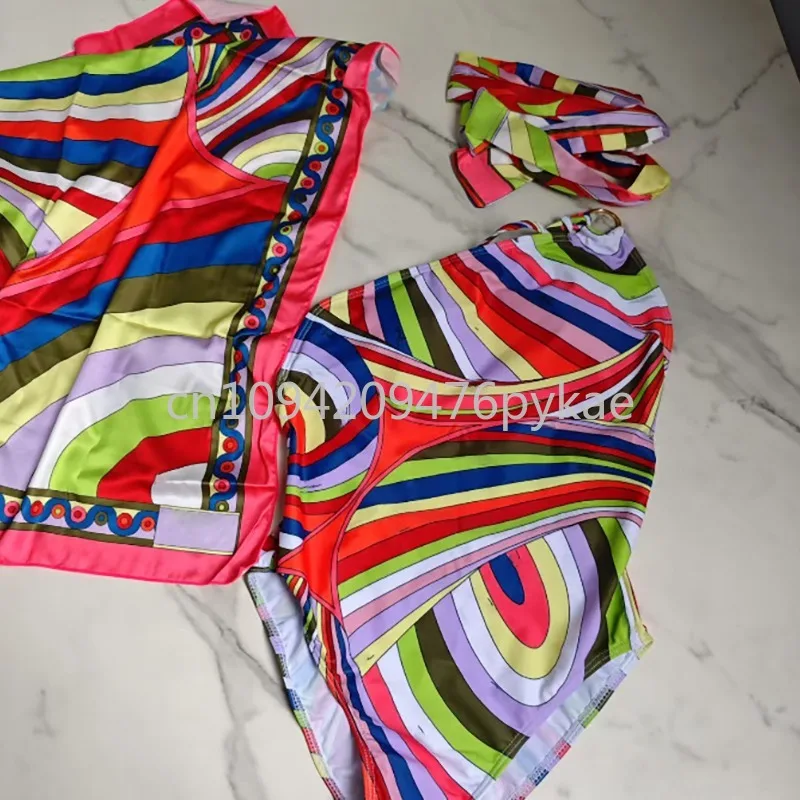 Роскошный дизайн, женский красочный шарф, купальник, дизайнерский бренд, женский сексуальный комплект бикини с повязкой на голову