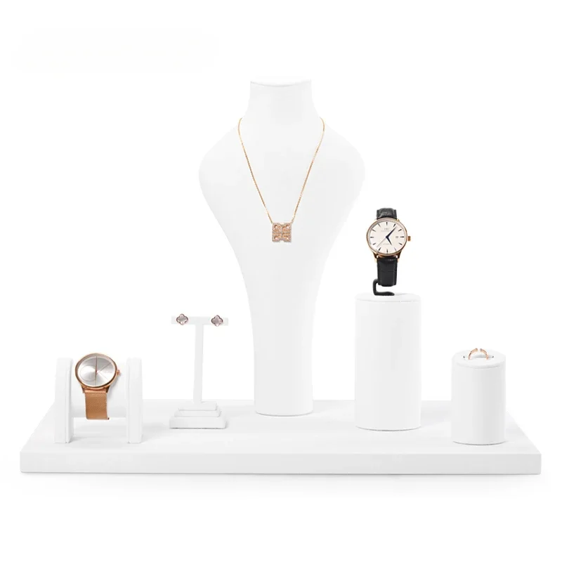 

Jewelry Display Stand Microfiber Necklace Ring Watch Ear Jewelry Counter Display Set White earrings display