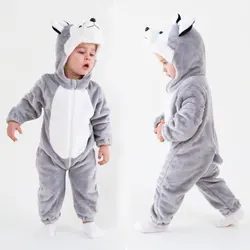 Umorden Animal Dog Husky Romper Costume Kigurumi Jumpsuit Onesies for Baby Boys Infant Toddler Flannel Halloween Fancy Dress