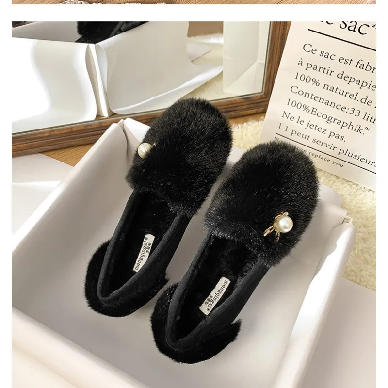 

Fashion Thick-soled Fluffy Shoes for Women's Velvet Warm Rabbit Fur Cotton Shoes Non-slip Comfort Women's Shoes Zapatos De Mujer