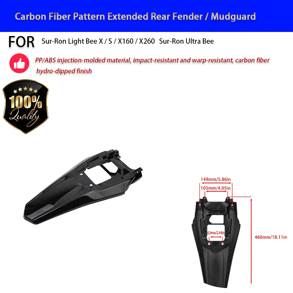 For Sur-Ron Light Bee Ultra Bee Carbon Fiber Extended Rear Fender Mudguard No-Drill Accesorios Moto Accessori Moto