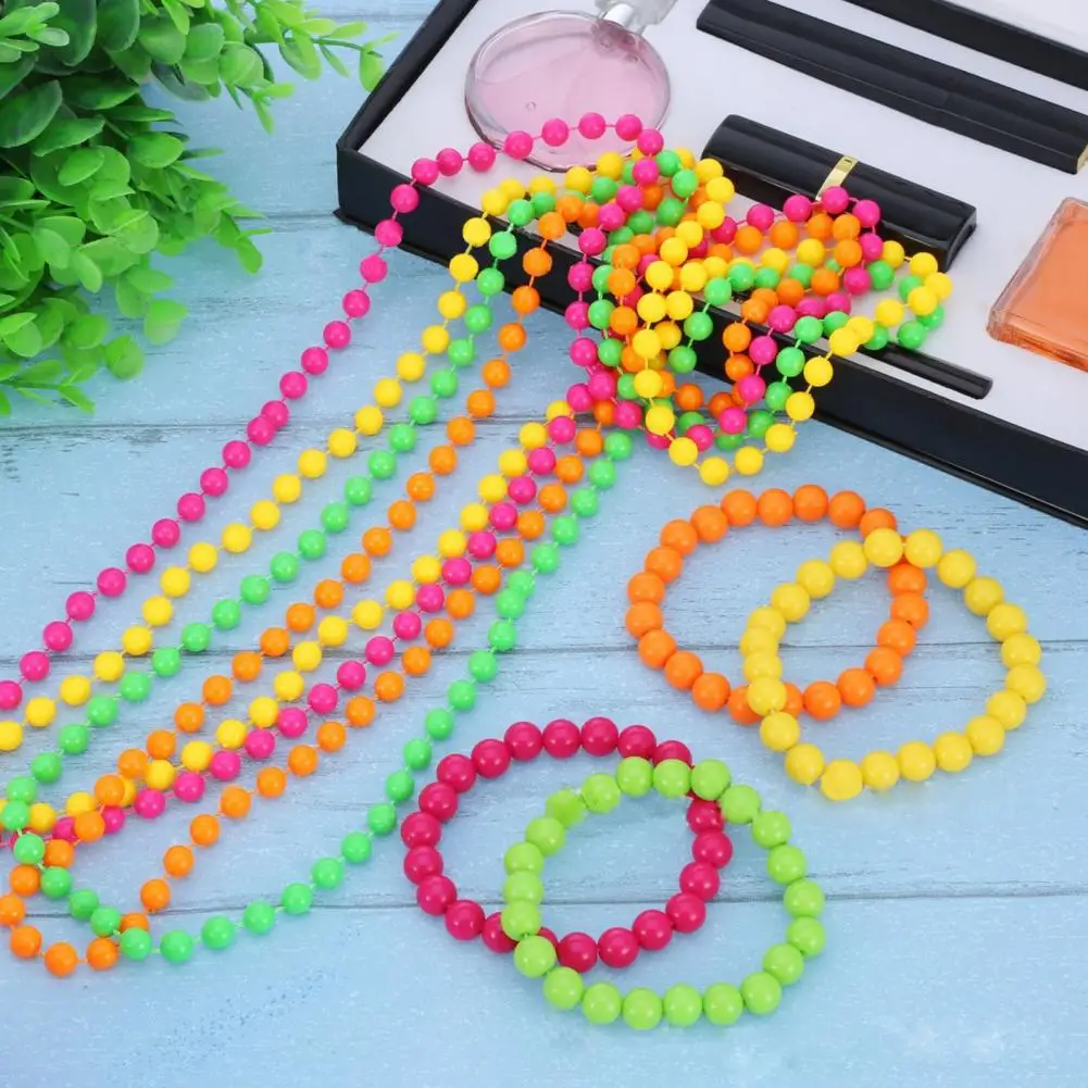 

Neon Faux Pearl Necklace Neon 1980s Costume Accessory Set Bracelets Necklaces Dress Up Props for Women Fluorescent Multicoloured