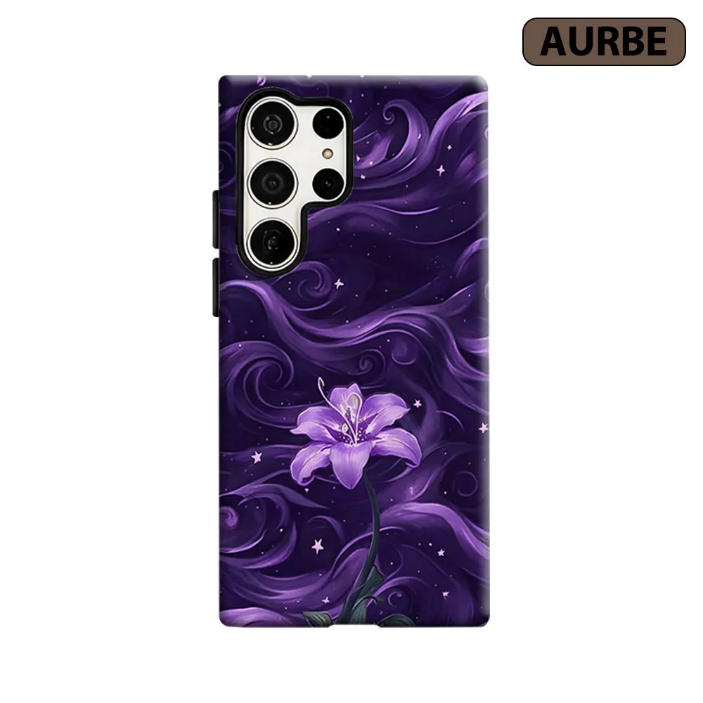 Purple Starry Lily Phone Case For Samsung Galaxy S26 S25 S24 S23 Ultra Plus HD Hard Double Layer Film Cover