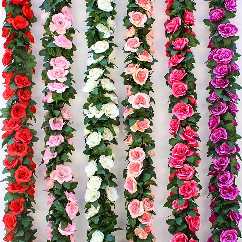 Simulación de rosa, vid para colgar en la pared, flor falsa, tubería de agua de vid, tubería de aire acondicionado, decoración interior para sala de estar, planta de techo
