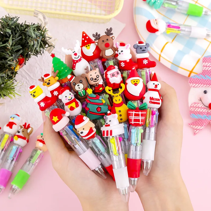 20Pcs/Lot Cute Santa Snowmen Elk Mini 4 Colors Ballpoint Pens Christmas Gifts Ball Point Shool Office Stationery Pen for Writing