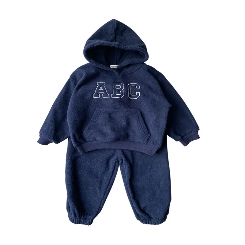 Baby Boy Girl Hooded Clothes Set Hoodie+Pant 2PCS Infant Toddler Child Warm Fleece Home Suit Winter Spring Baby Clothes 1-10Y