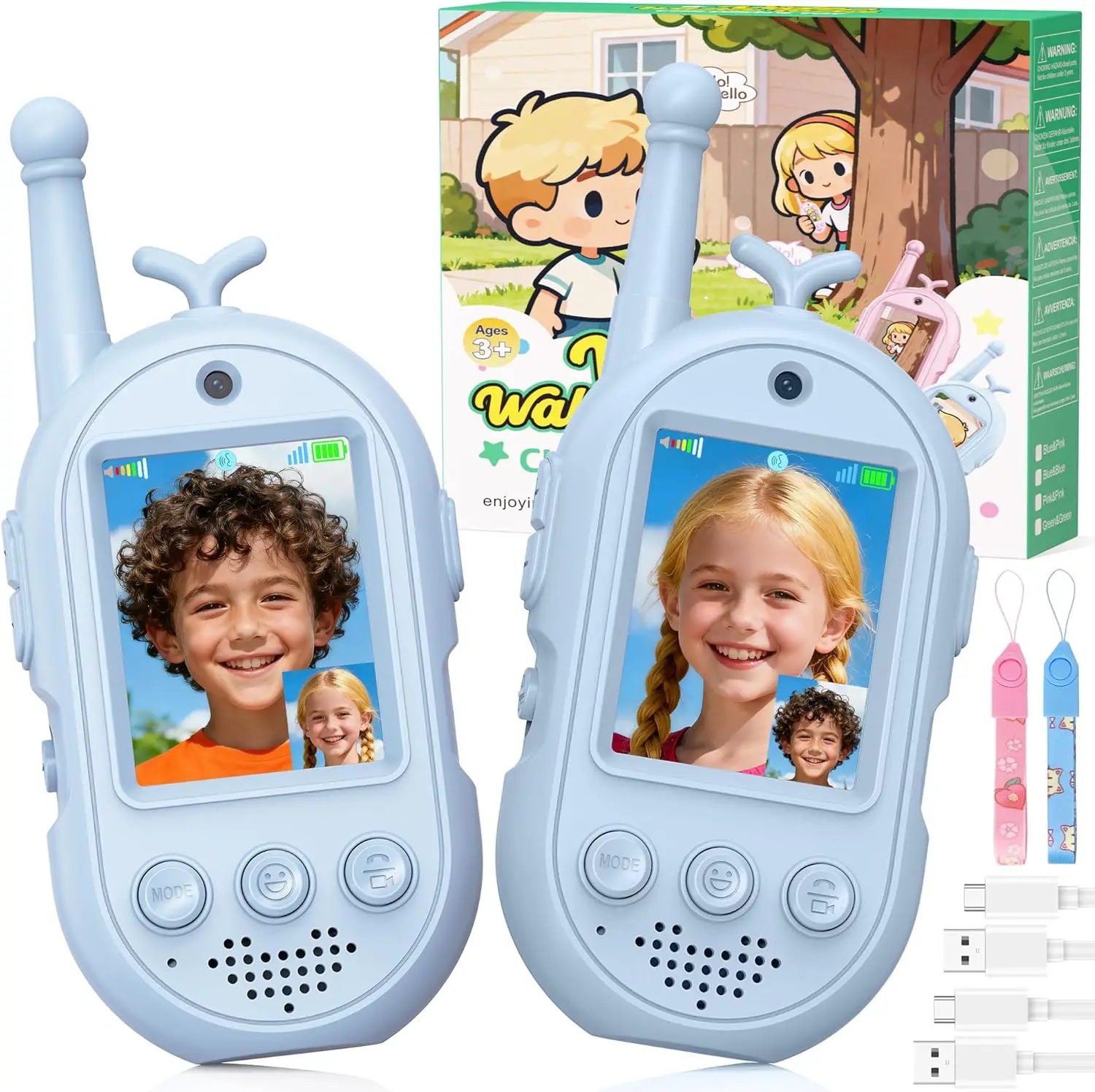 

Rechargeable Walkie Talkies with Voice Changer & Sticker Effects, Long Range for Camping Hiking, Gift for Ages 3-12