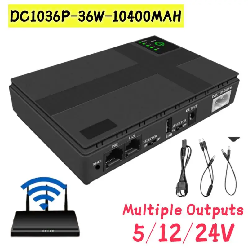 

New Mini 5V-24V Black DC 1036P-36W-10400MAH Portable EU Route UPS Uninterruptible Power Supply For WiFi Router Standby Emergency