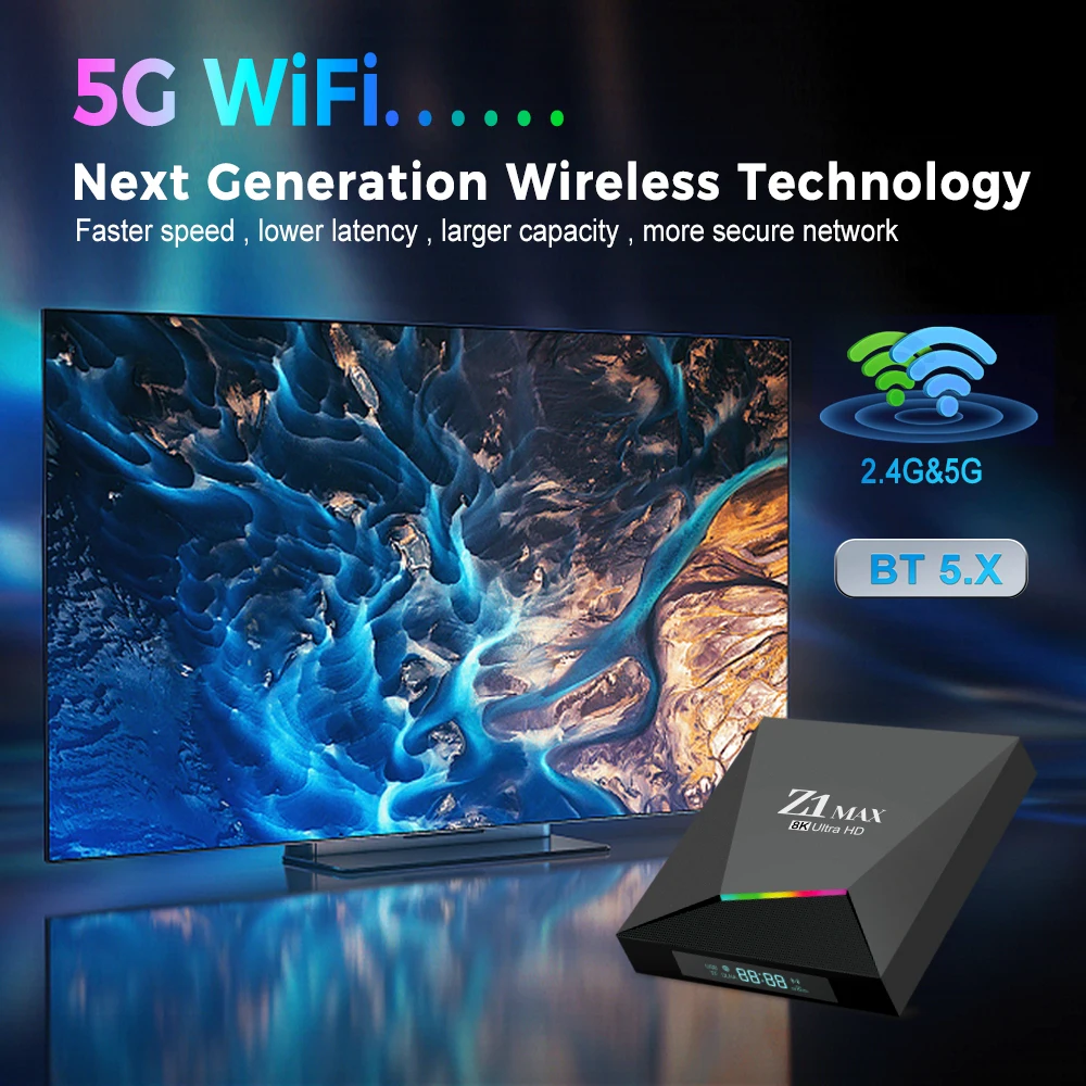 Z1 MaxスマートTVボックス HD 8K 4K 4.5G WiFi BT5.0 100M LAN 音声