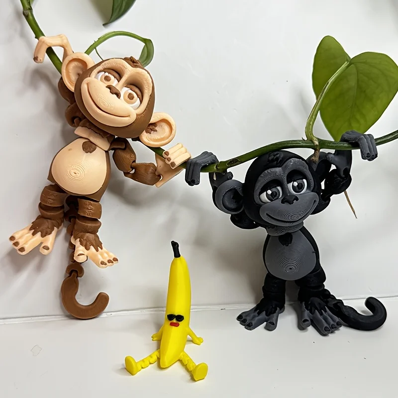 A Funny Monkey Statue, Multi-color 3D Printed Animal Set Ornament for Desk, Car or Office - Christmas, Halloween