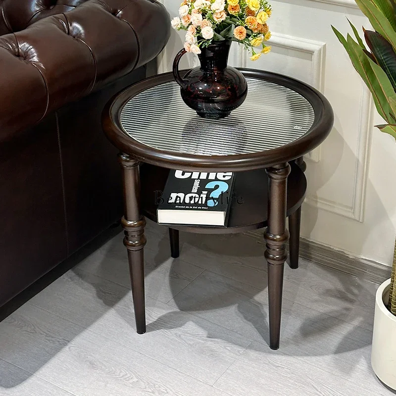 

yj19 French-style Light Luxury Solid Wood Small Round Table for Living Room Home Use Small Apartment Coffee Table