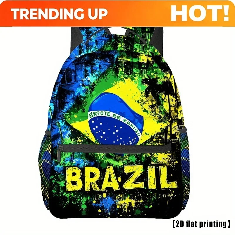 Custom Bag Colorful Brazil Flag Art Print Practical Casual Backpack For Men And Women, Outdoor Multi-purpose Travel Hiking Backp