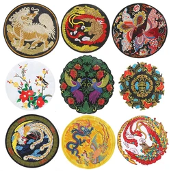 Chinese Ethnic Style Mythical Animals Phoenix Dragon Embroidery Iron on Patch Sewing DIY Cheongsam Opera Costume Decor Accessory