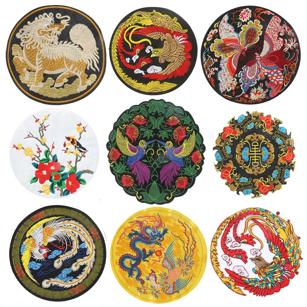 Chiński etniczny styl mityczne zwierzęta Phoenix haft smoka żelazko na łacie szycia DIY Cheongsam Opera kostium akcesoria do wystroju wnętrz