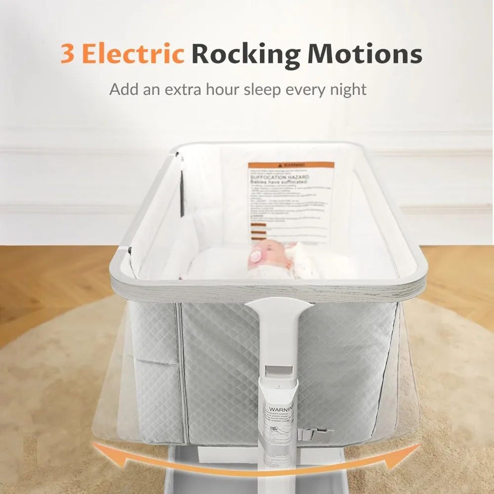 Rocking Bassinet for Baby Electric 3 Motion Automatic Bedside Sleeper Auto Rolling Newborn Cradle Rocks Itself 5 Height Adjustab