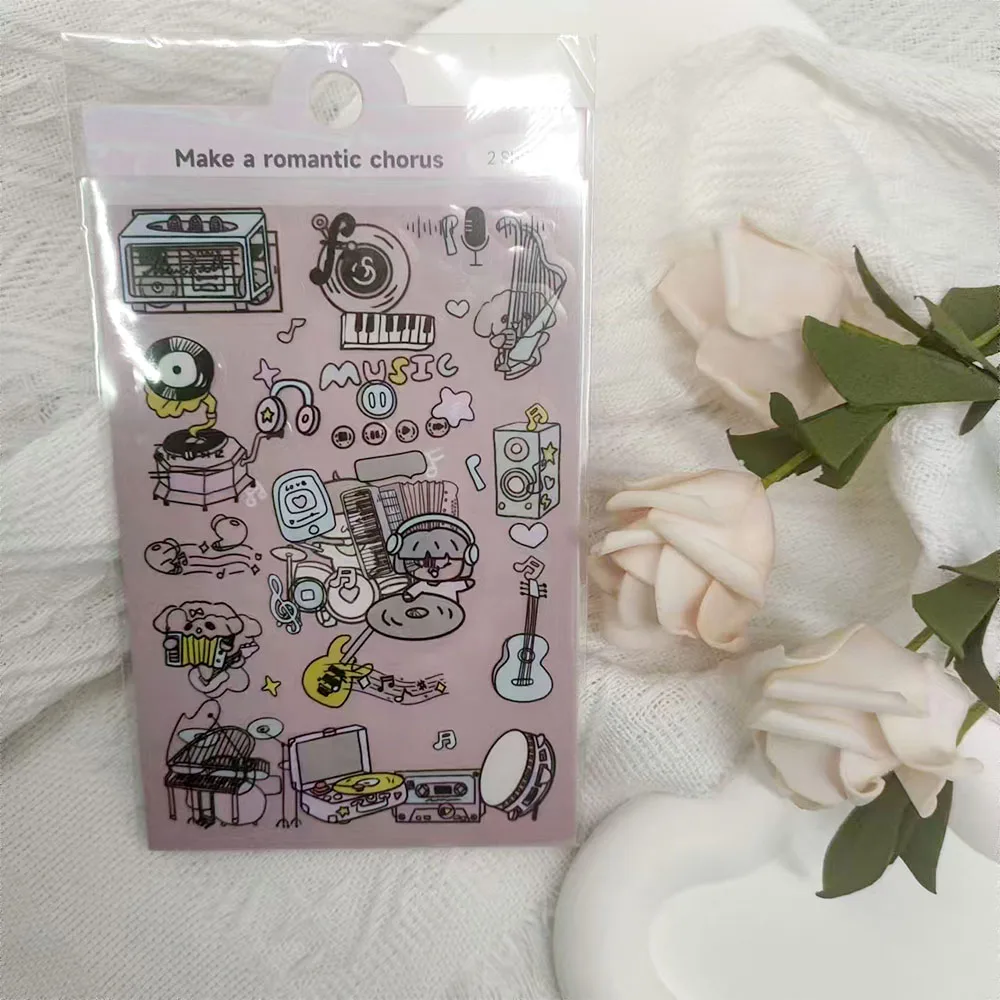 2Sheets Make A Romantic Chorus Sticker Cartoon Crazy Band Transparent Decals For Laptop Book Water Cup Fridge Phone PET Stickers