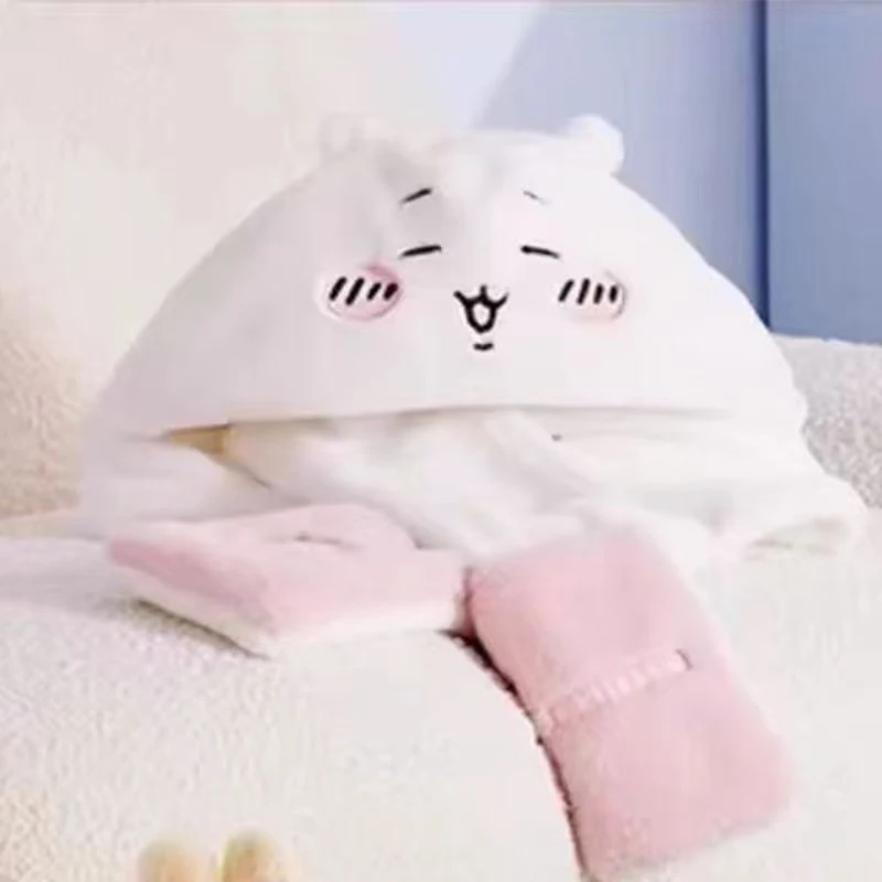 Cute Chiikawa Kawaii Cartoon 3 In 1 Scarf With Hat Gloves Kawaii Anime Character Winter Warm Neck Warmer Headwear Soft Fluffy - view 4