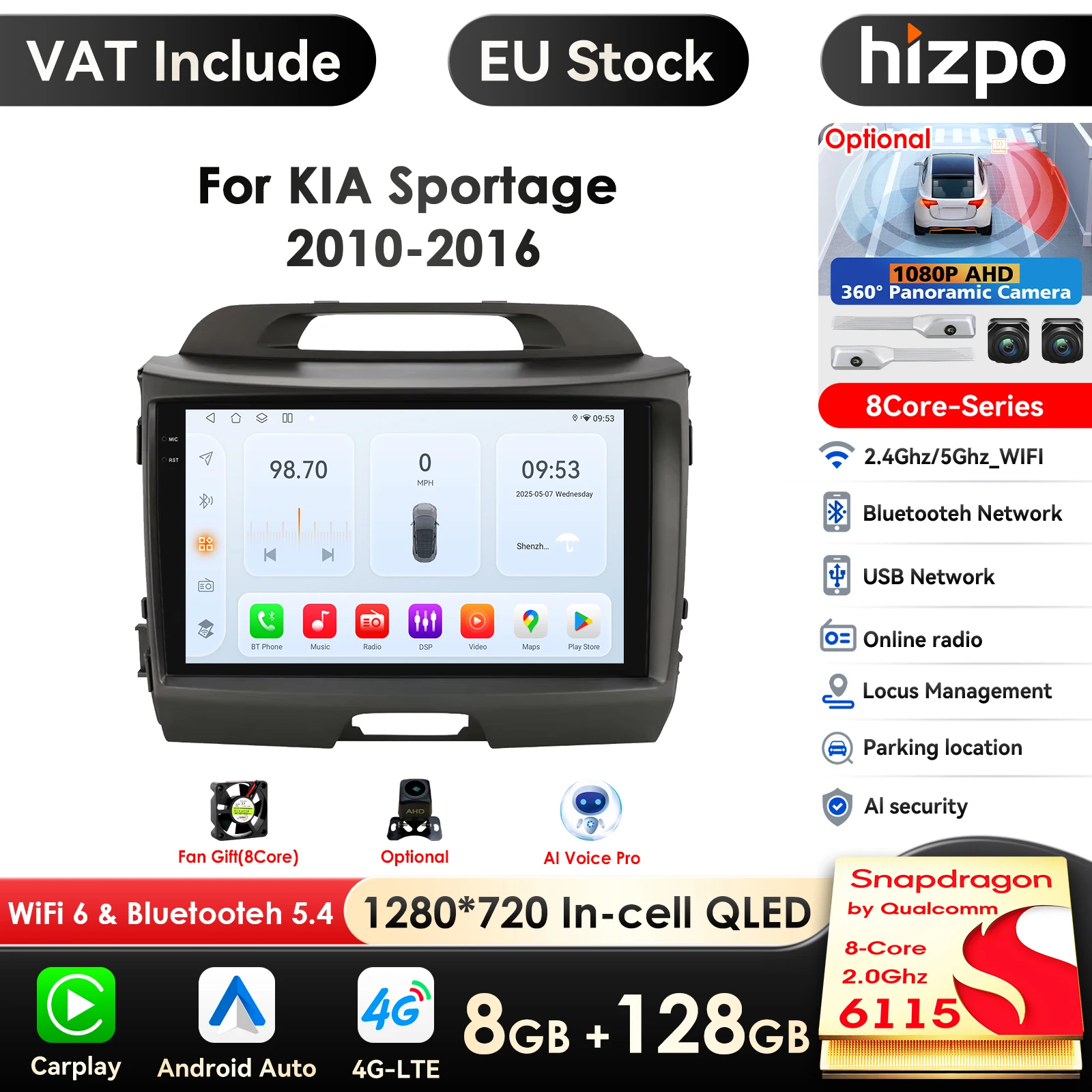 Image of Für kia sportage 2010 2011 2012 2013 2014 2015 2016 2din auto android radio multimedia player 2 din autoradio video gps navi wifi