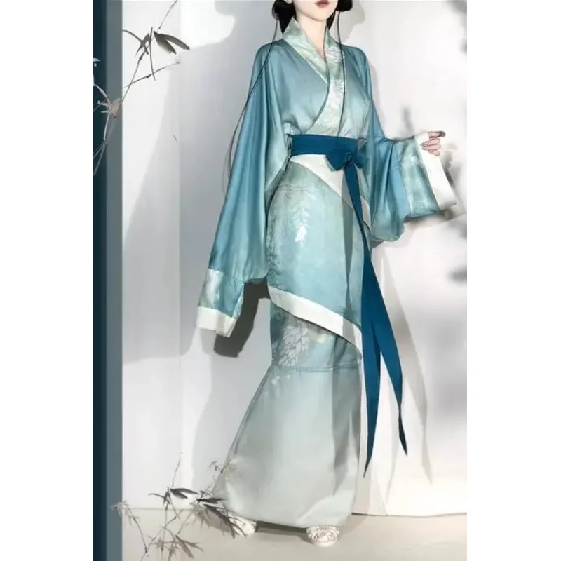 

Платье CyHanfu, женское традиционное китайское винтажное платье Hanfu, женский костюм для ролевых игр на Хэллоуин, комплект из 3 предметов Hanfu с принтом Plus Si