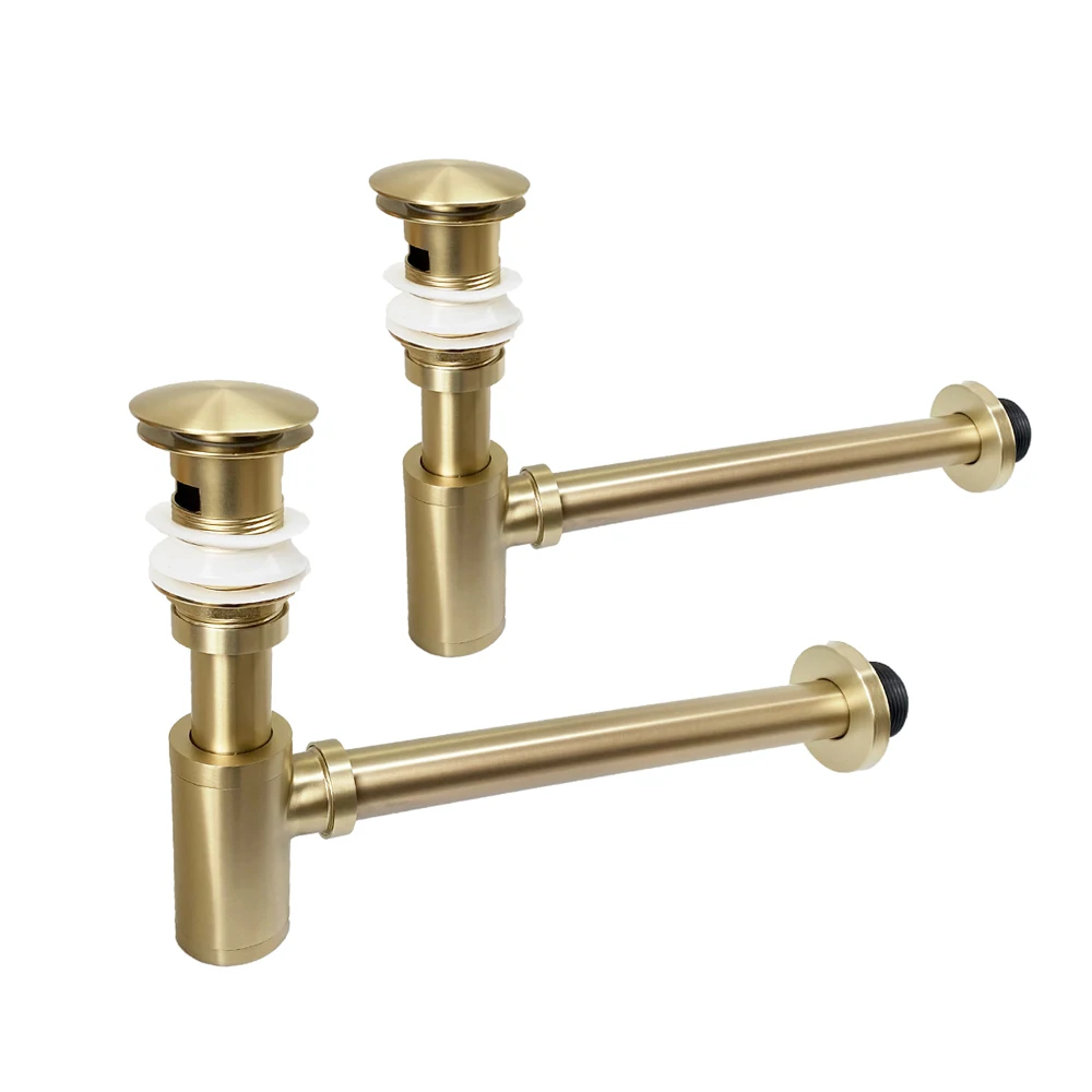 

Matte Brushed Gold Bathroom Sink Drain Bottle Trap Siphon Filter Pop Up Valve Stopper Set Black Washbasin Fittings Renovation