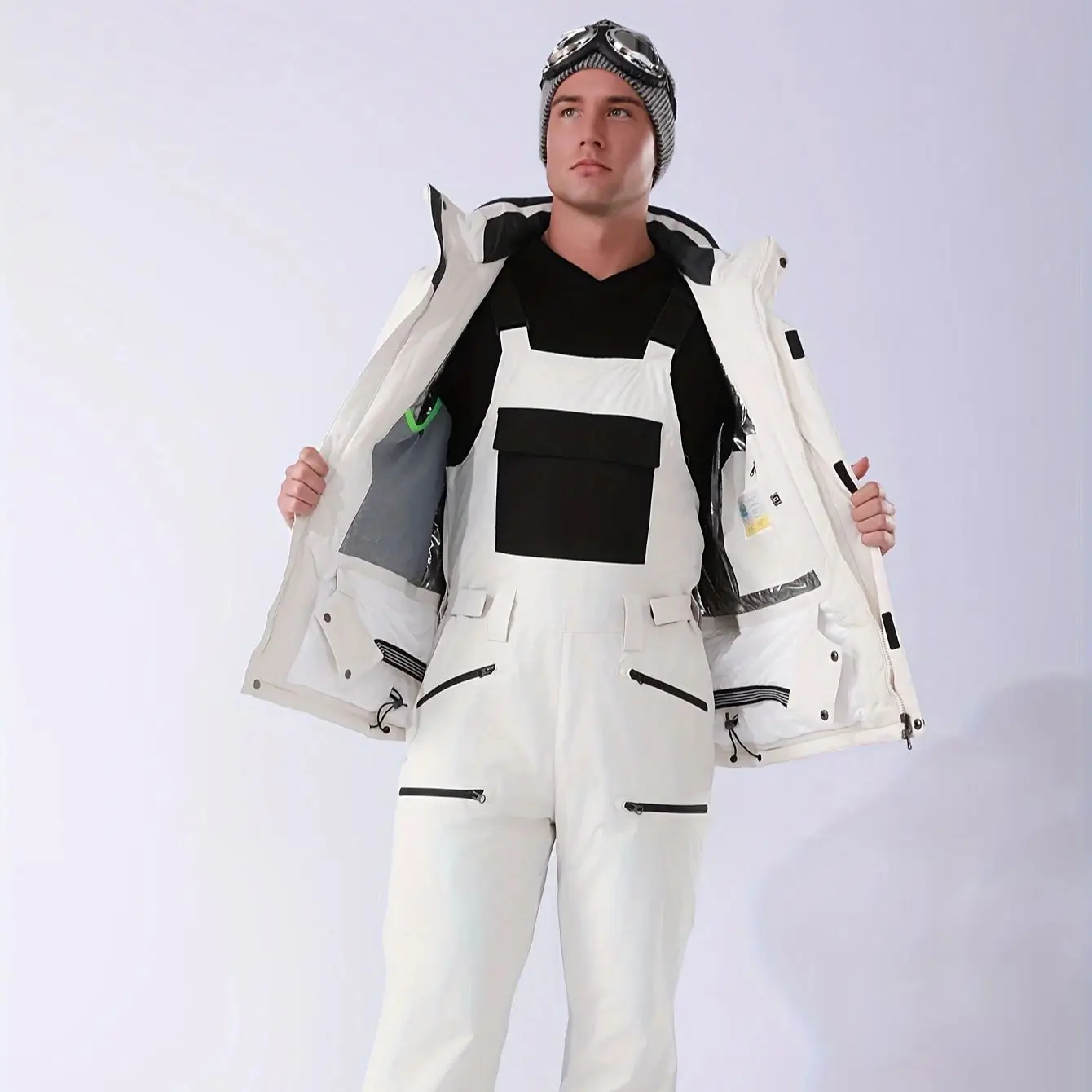 سترة وسراويل تزلج شتوية للرجال - مقاومة للرياح، دفء سميك للتزلج على الجليد والرياضات الخارجية، بغطاء للرأس مع جيوب #1