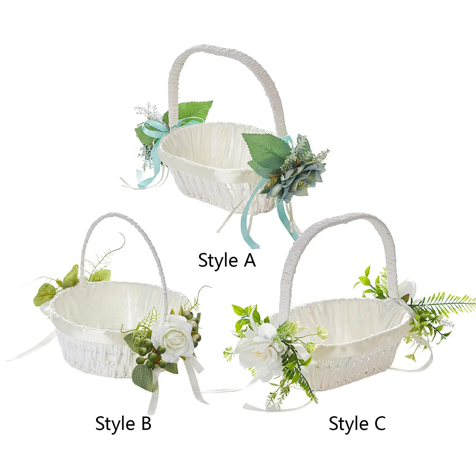 سلة فتاة الزهور لحفلات الزفاف، سلة من الدانتيل لوصيفات العروس، سلة زهور من الساتان للولائم وديكور حفلات الزفاف #1