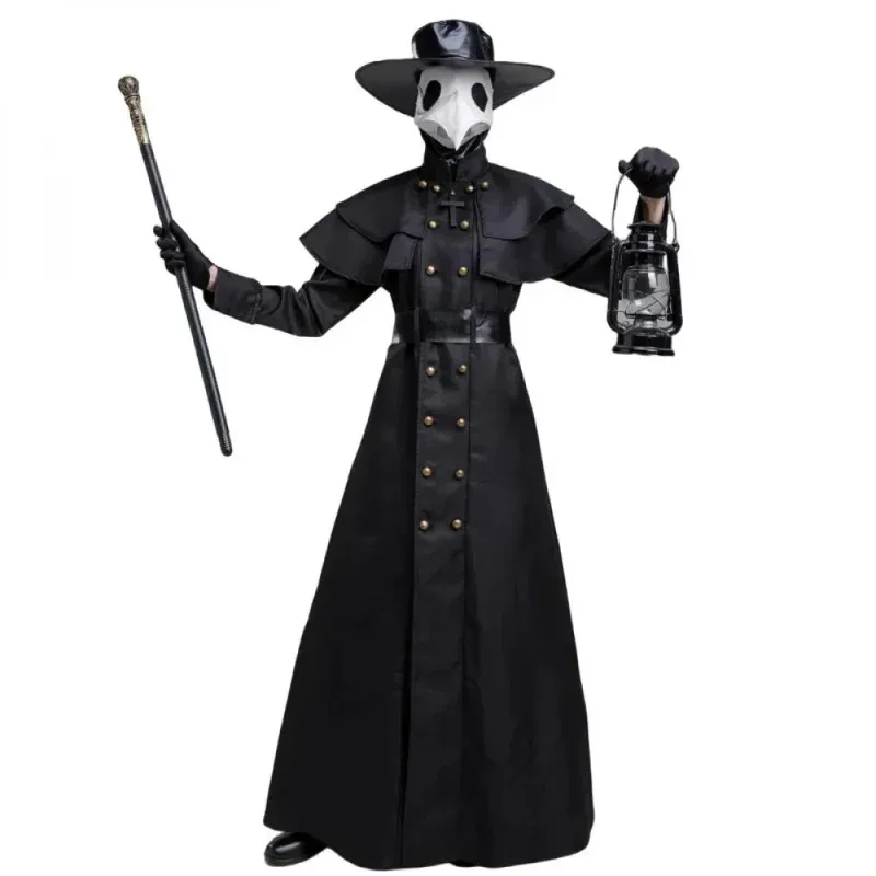 Men's Plague Doctor Costume Outfit with Long Nose Bird Mask Halloween Historical Doctor Attire for Adults
