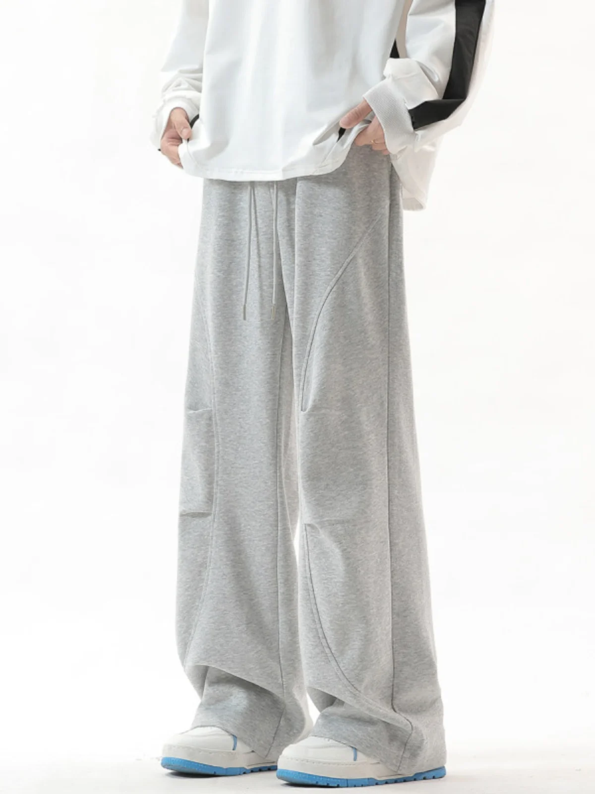 

Heavyweight Men's Straight Leg Pants Autumn New Style Vintage High Street Versatile Wide Leg Pants Patchwork Design Casual Tr...