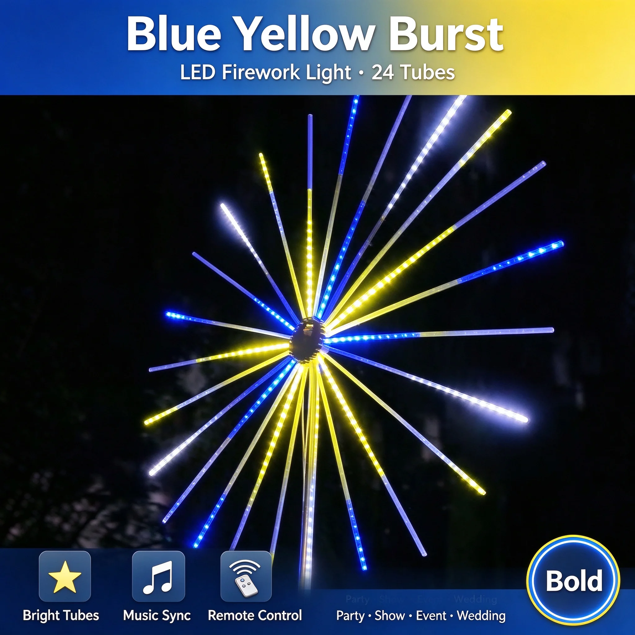 RGB Firework Lights, Sound Activated Music Sync, Waterproof, Dual Speakers, Color Cycle, APP Bluetooth, Patio