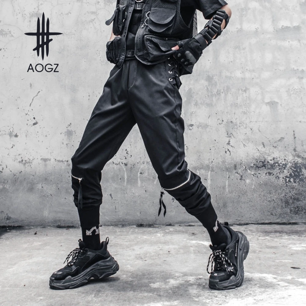 

AOGZ Harajuku Hip Hop Zipper Harem Pants Men Cargo Pants Techwear Tactical Pants Casual Jogging Trousers Loose Sweatpants Man