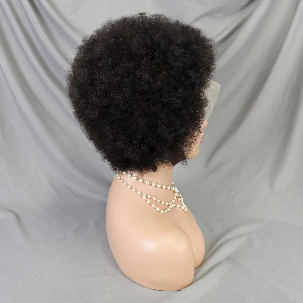 MALAIKA Kinky Curly Short Lace Front Wig Afro Bob Human Hair Natural Hairline 13X4 Lace Frontal Glueless Human Hair Wigs