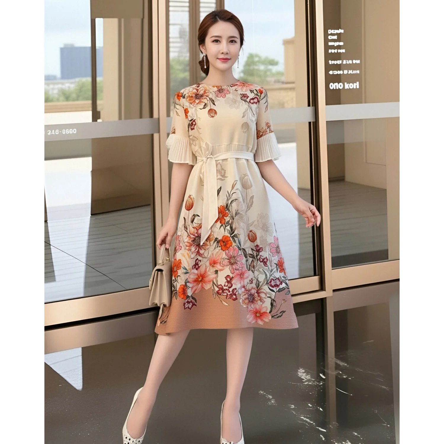 

Miyake Pleated Dress Women's 2026 New French Gentle Style Floral Embroidered Waist Retro Elegant Mid-length Skirt Mother's Wear