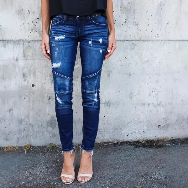 ペンシルパンツジーンズ レディース ホールデニム ママパンツ ミッドウエスト ウォッシュド加工 ダメージ加工 リップド Y2K ヴィンテージ スキニー アンクル丈 トラウザーズ ストリートウェア