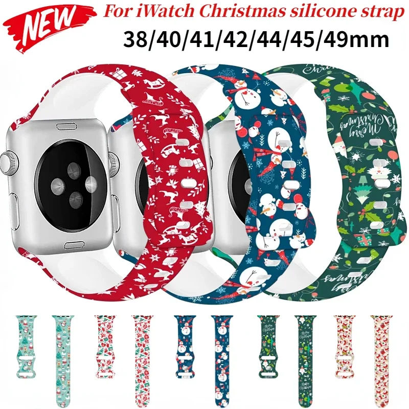 Christmas Silicone Strap For Apple Watch Ultra 49mm 9 8 7 45mm 41mm Bracelet Wristband For iWatch 6 5 4 SE 44mm 42mm 40mm Correa