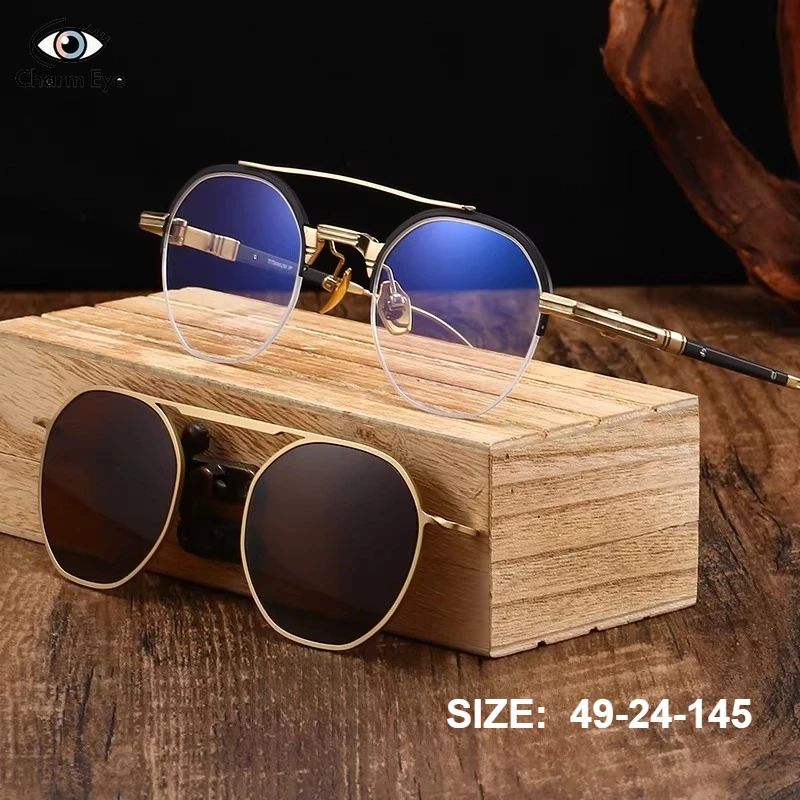 lunettes-de-soleil-magnetiques-polygonales-en-titane-pur-monture-doree-verres-marron-optiques-pour-myopie-hommes-femmes-speciales-conduite-a-clipser