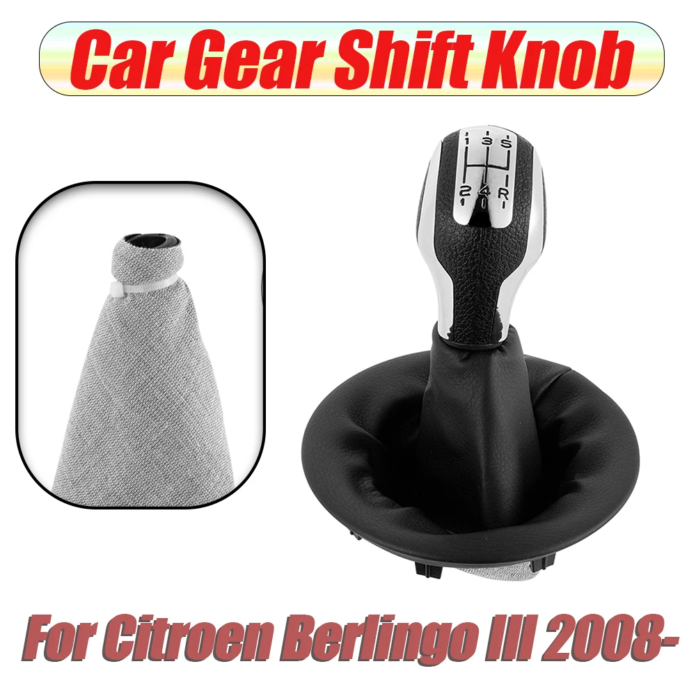 

5 Speed Gear Shift Knob+Gaiter For Citroen Berlingo III For Peugeot Partner 2008-2021 PU Leather Car Interior Accessories